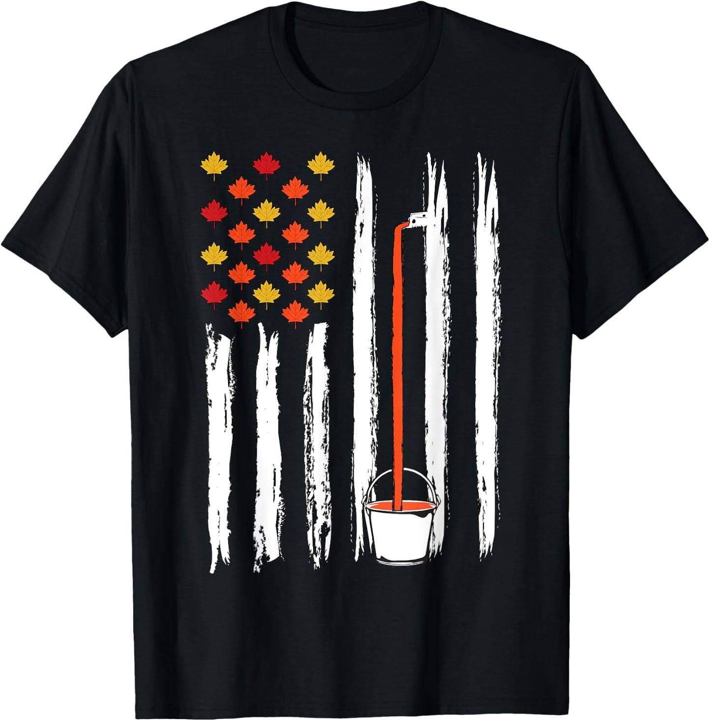 Maple Tapping Flag Sugaring National Maple Syrup Day T-Shirt - T-Shirt | Black
