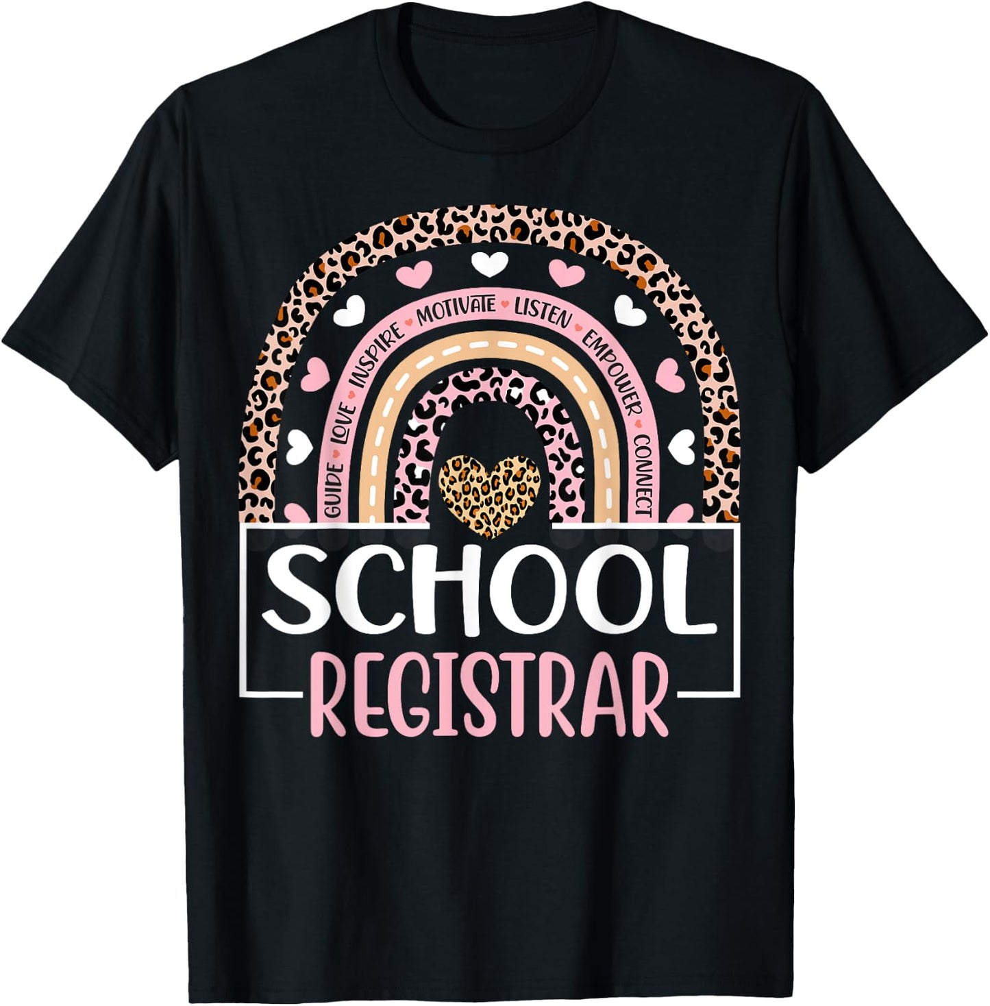 Funny School Registrar Rainbow Leopard Print Registrar T-Shirt - T-Shirt | Black