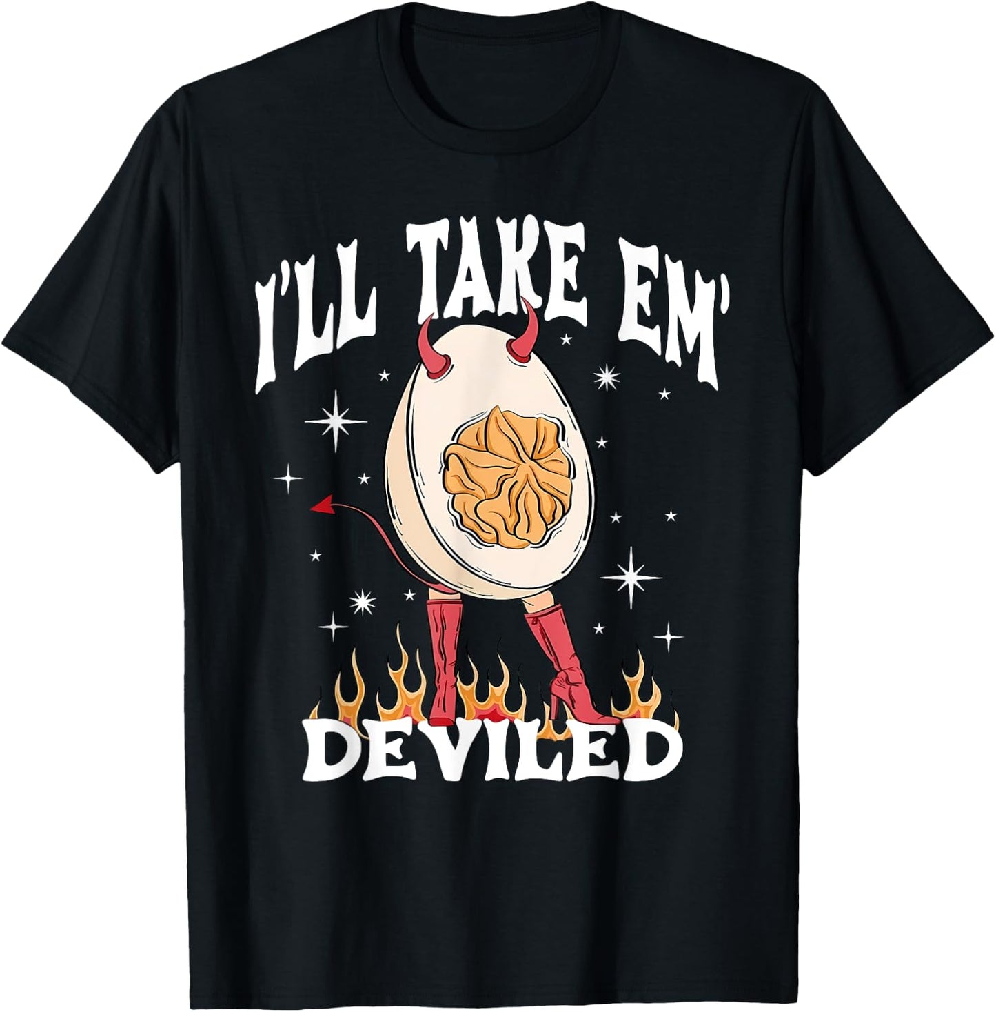 I'll Take Em' Deviled Eggs Retro Halloween - -Adults, Black, Small, Short Sleeve T-Shirt - T-Shirt | Black