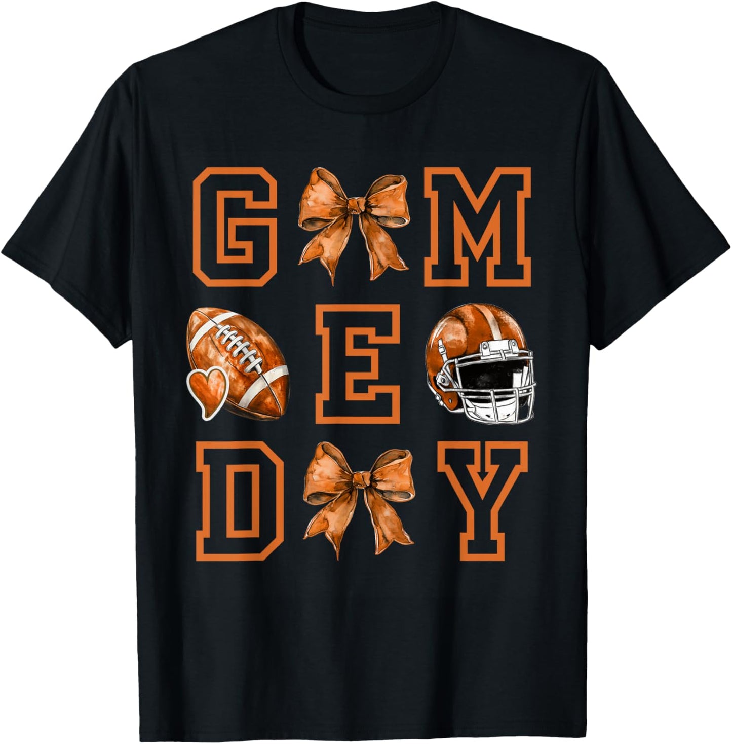 Autumn Coquette Bow Game Day American Football Player Coach T-Shirt - T-Shirt | Black