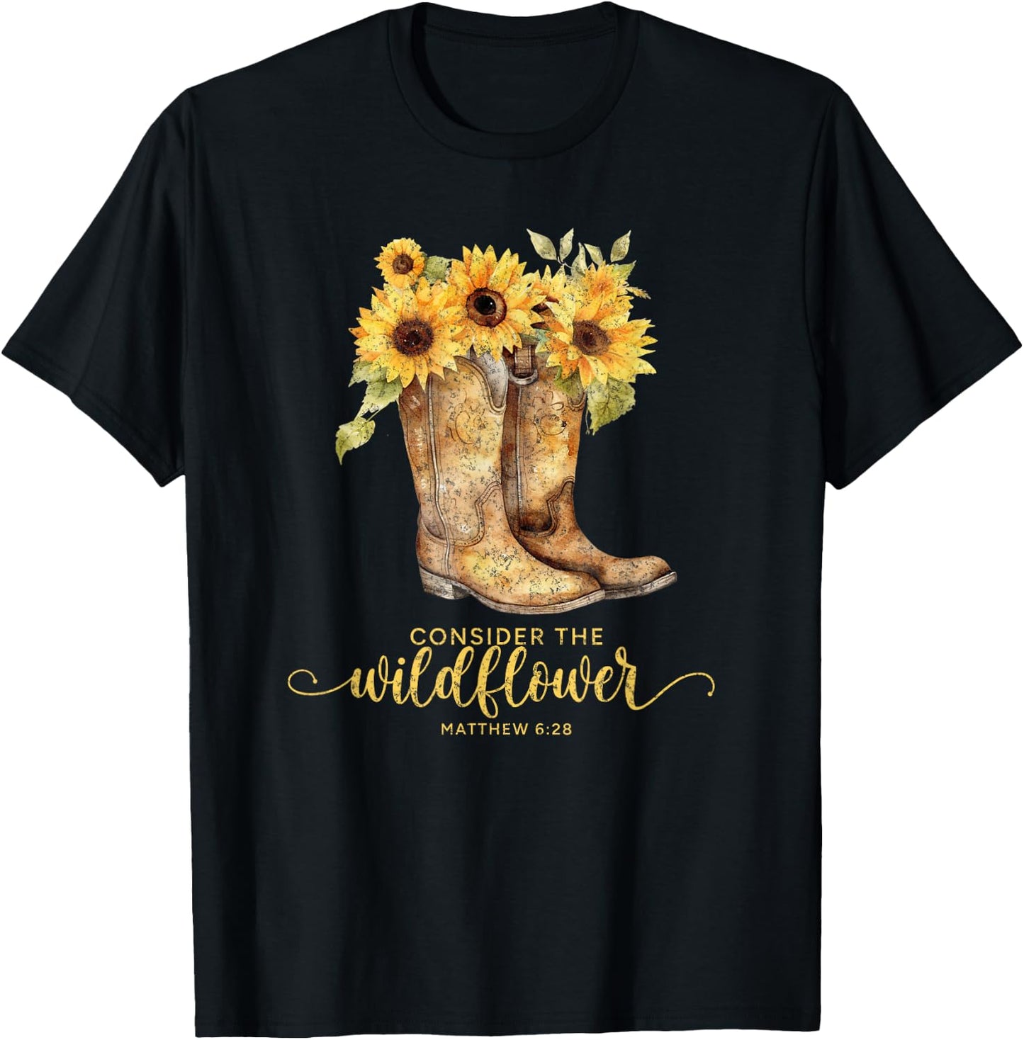 Christian Cowgirl Western Cowboy Sunflower Boots T-Shirt - T-Shirt | Black