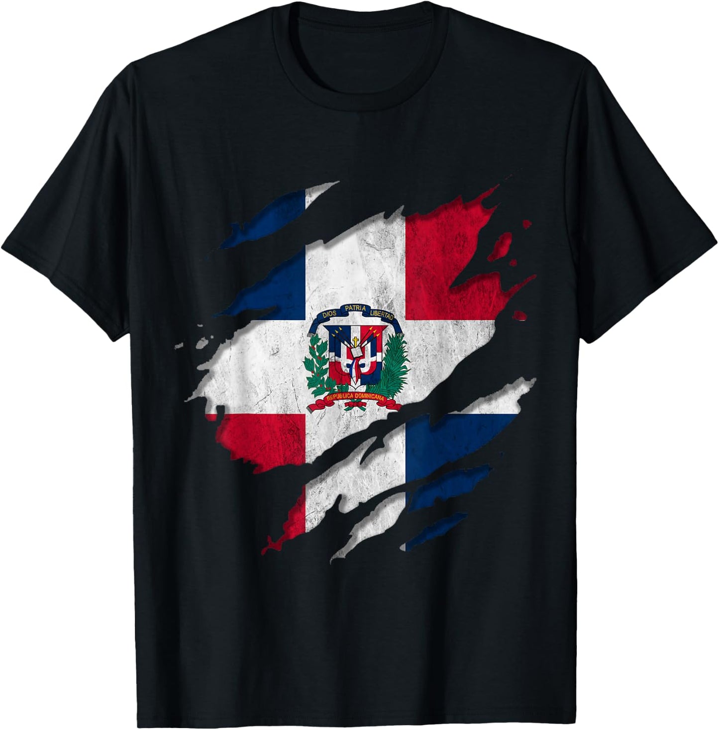 Coat of Arms Republica Dominicana Rip Reveal Dominican Flag T-Shirt - T-Shirt | Black