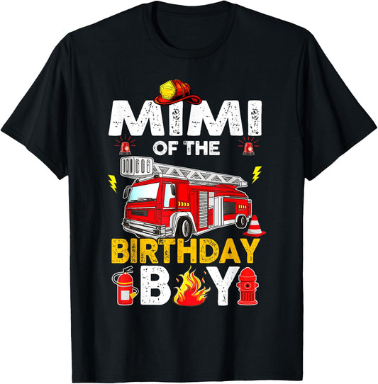 Mimi Of The Birthday Boy Fire Truck Firefighter Party T-Shirt - T-Shirt | Black