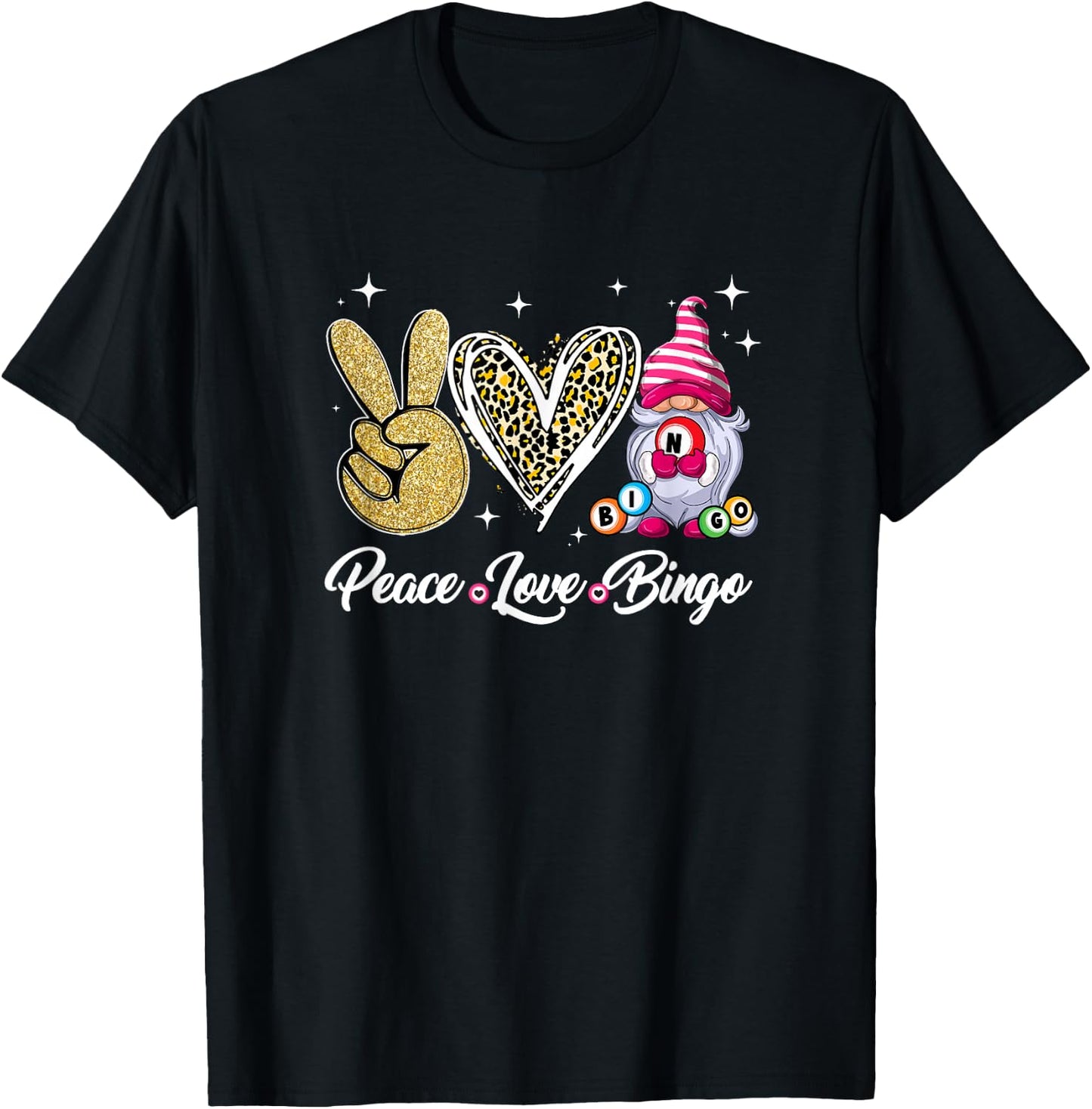 Peace Love Bingo Funny Lucky Design Bingo Gnome Lover Women T-Shirt - T-Shirt | Black