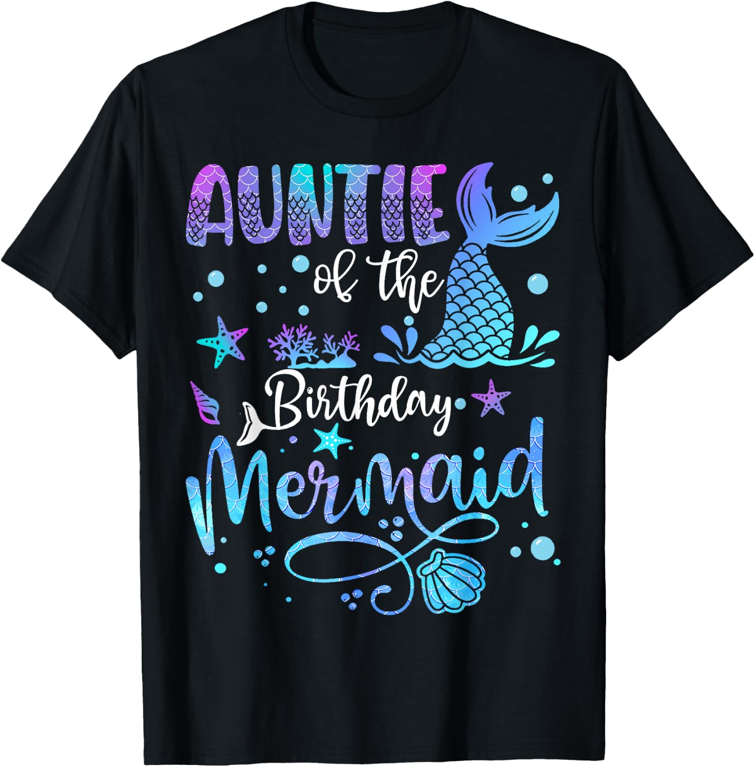 Auntie Of The Birthday Mermaid Bday Party Mermaid T-Shirt - T-Shirt | Black