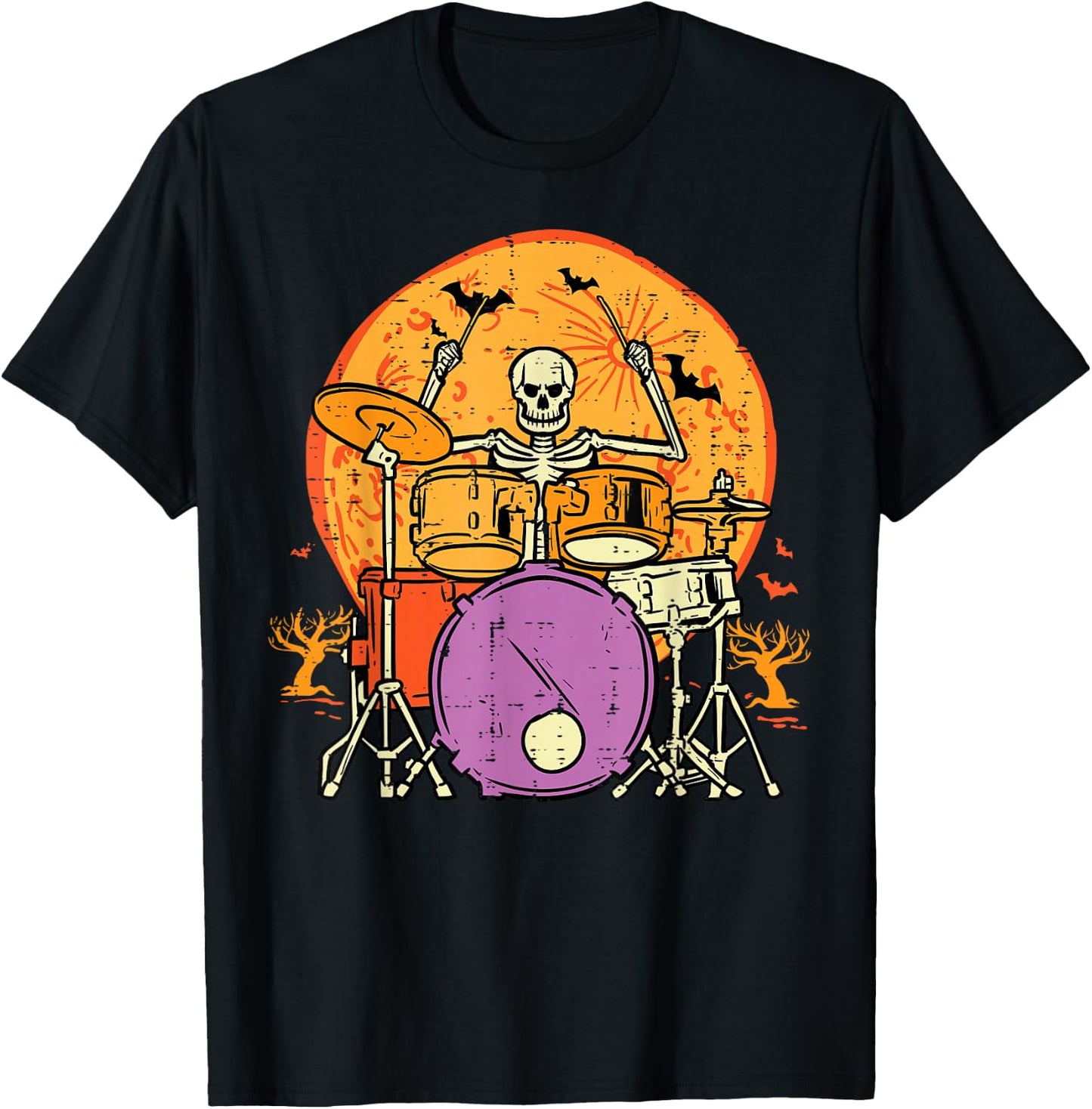 Halloween Skeleton Drummer Costume Rock Rocker Men Boys Kids T-Shirt - T-Shirt | Black