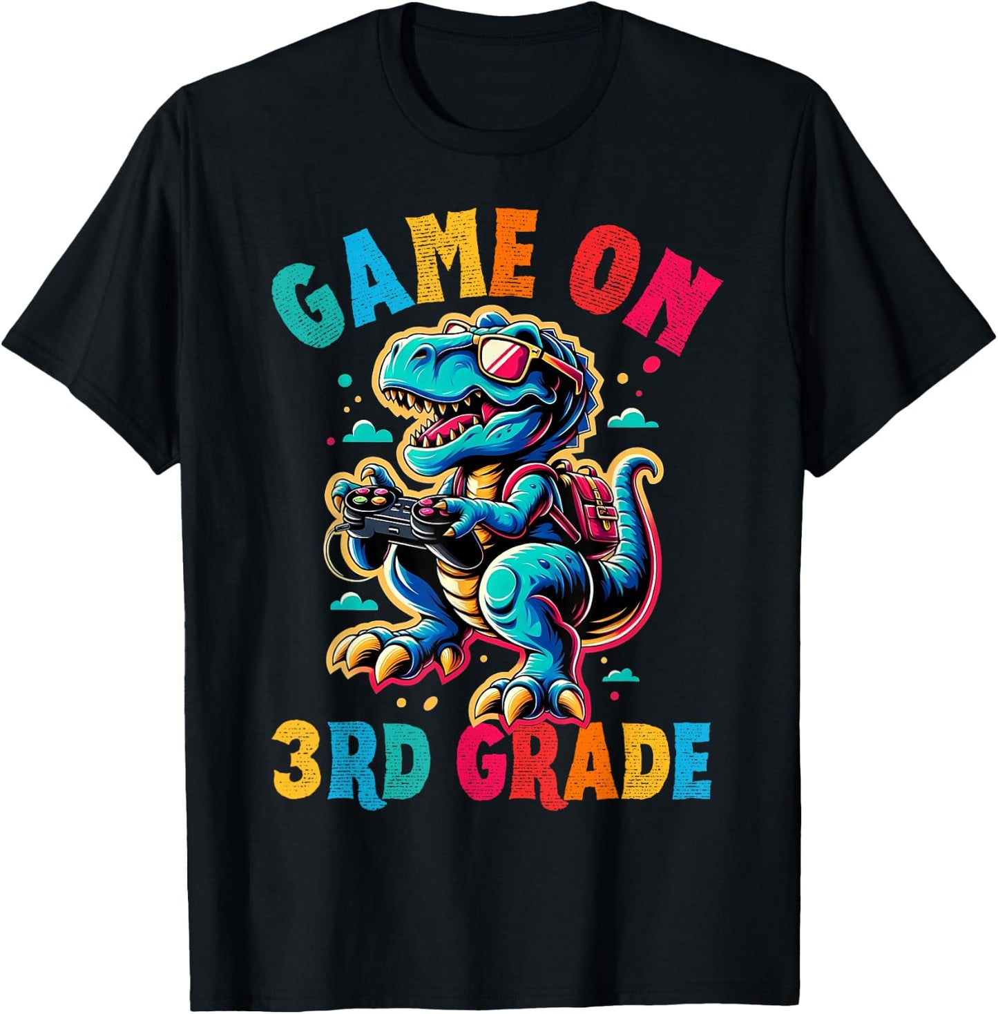 Dinosaur video games back to School 3rd grade boys Game on T-Shirt - T-Shirt | Black