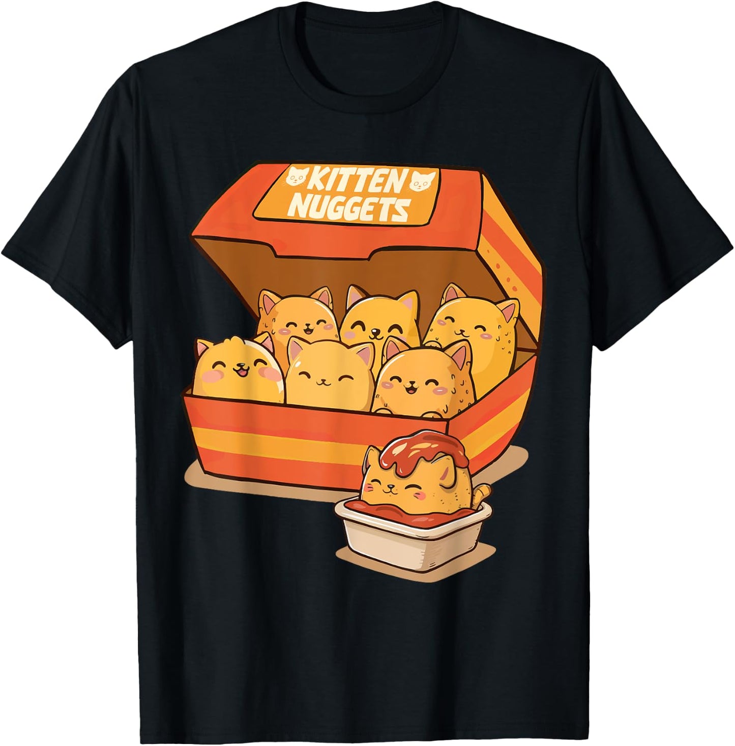Cat Lover Fast Food Chicken Nuggets Cat Foodie Kitten Nuggets - -Adults & Kids - Black - Small - Short Sleeve - Cat Themed T-Shirt - T-Shirt | Black