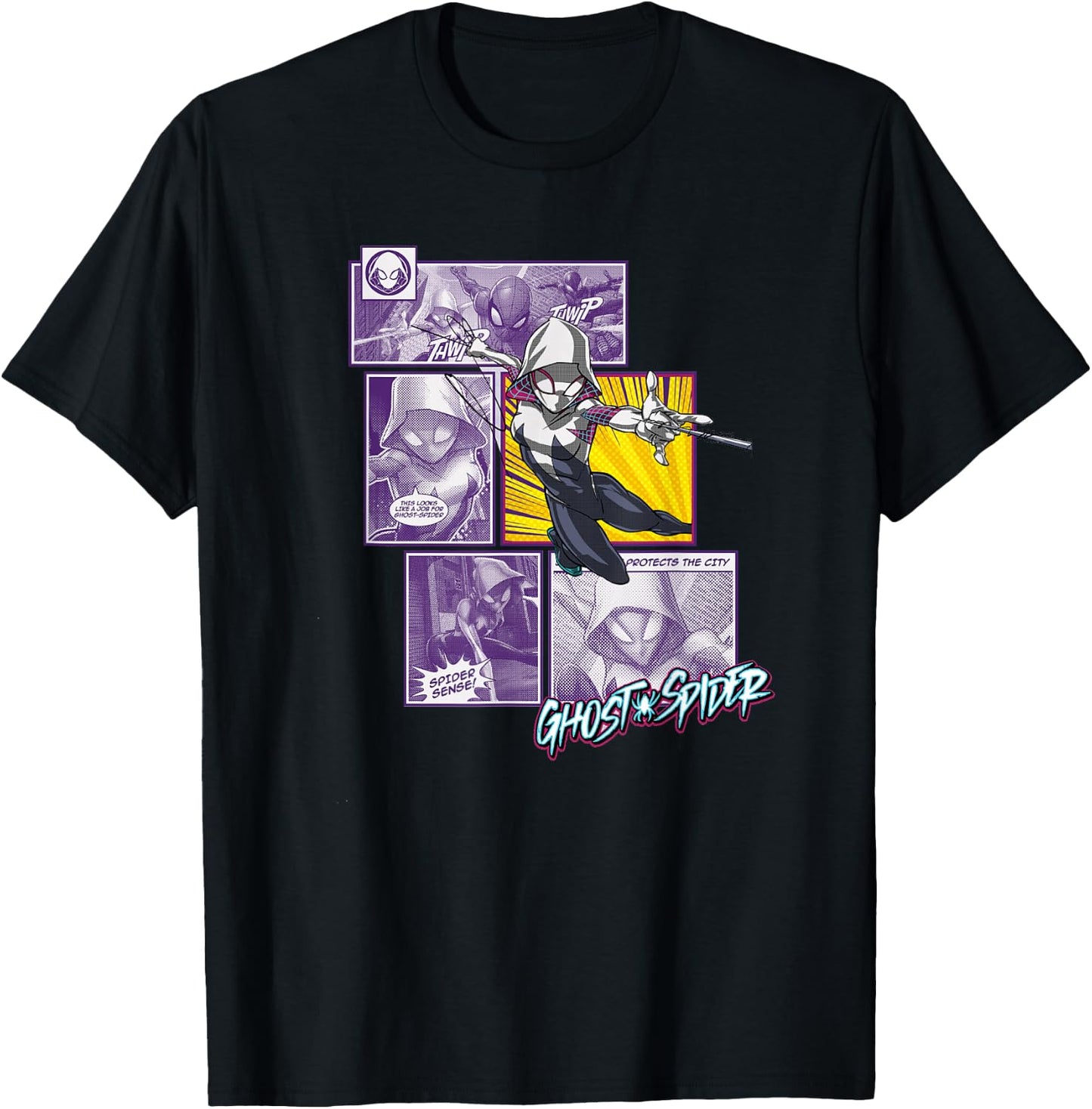 Marvel Comics Spider-Gwen Ghost-Spider Comic Panel T-Shirt - T-Shirt | Black