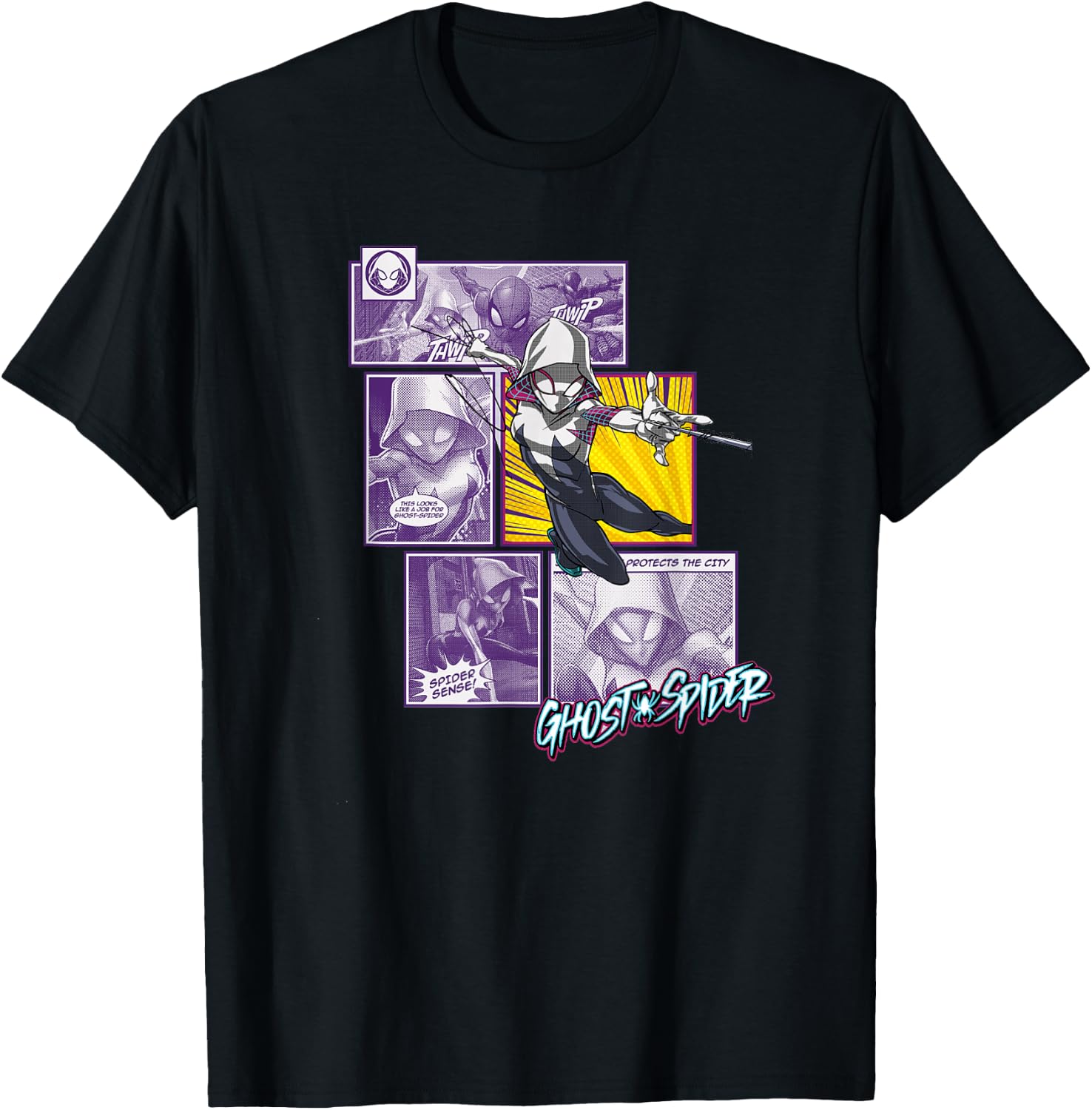 Marvel Comics Spider-Gwen Ghost-Spider Comic Panel T-Shirt - T-Shirt | Black