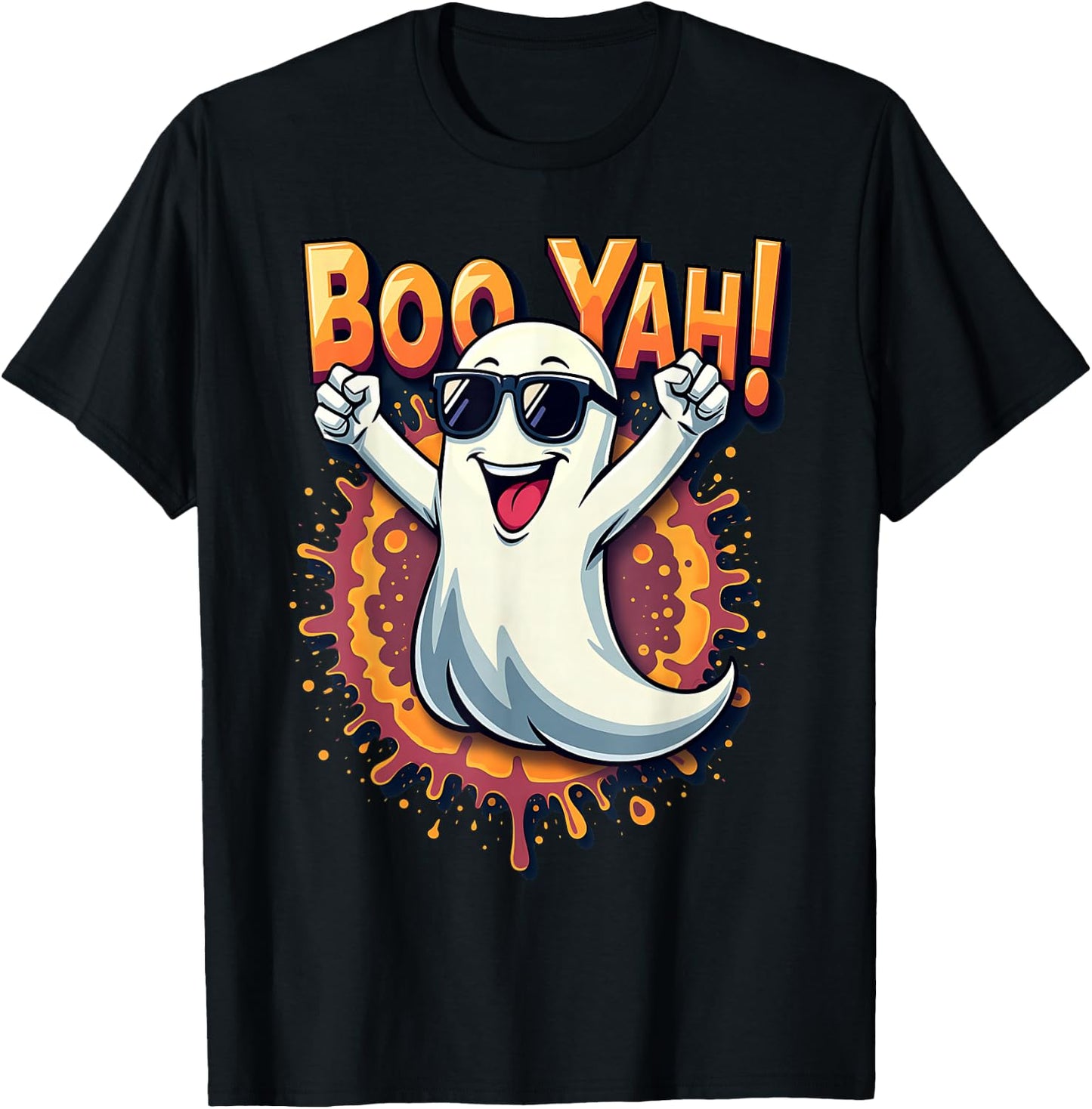Funny Cool Boo Yah Booyah Rocking Ghost Spooky Boo Halloween T-Shirt - T-Shirt | Black