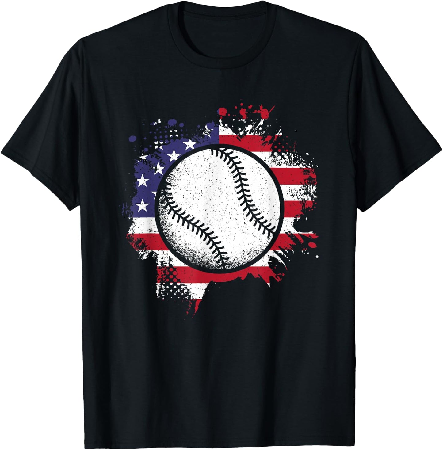 Baseball American Flag Vintage Baseball Lover Men Women Kids T-Shirt - T-Shirt | Black