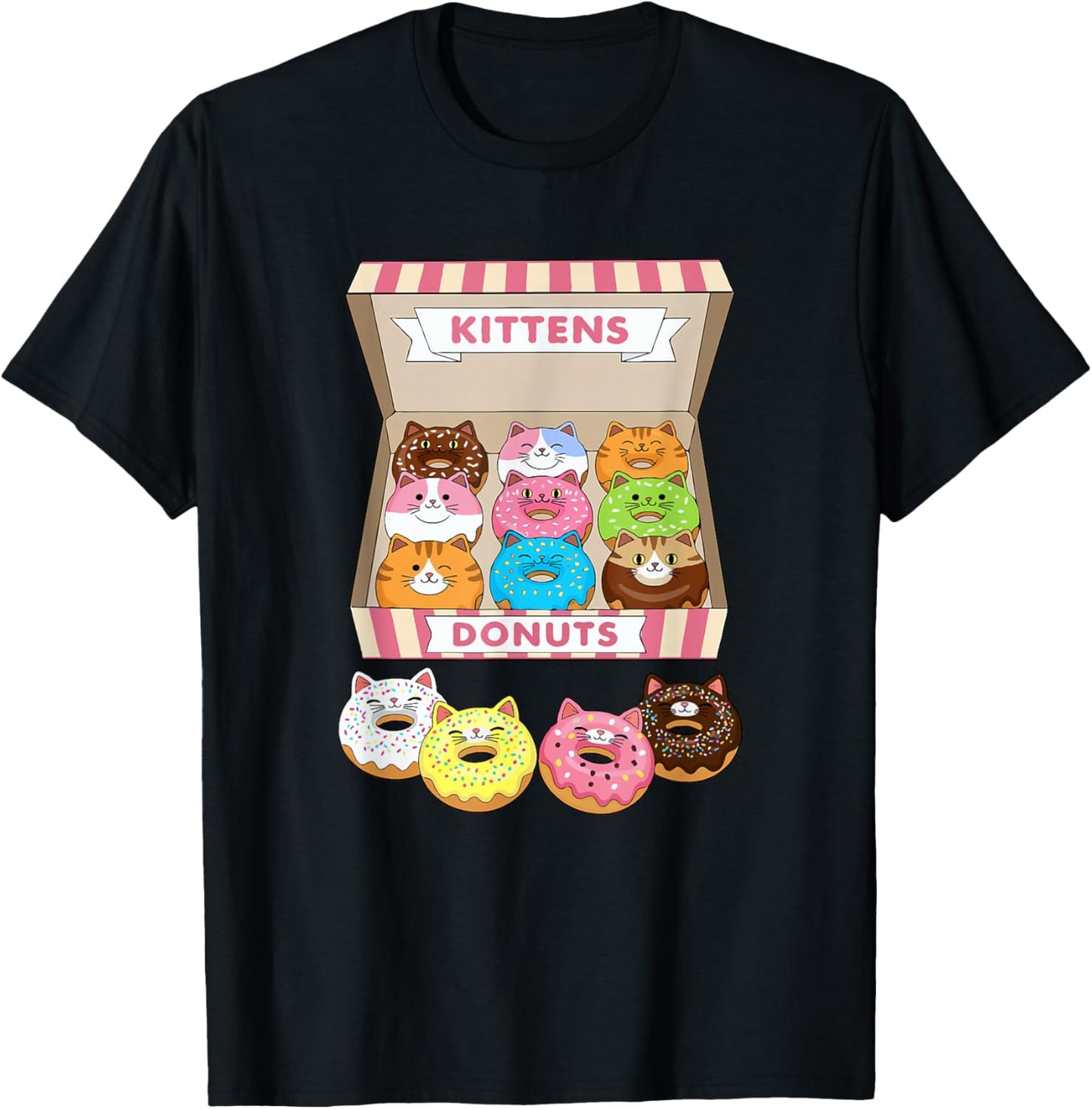 Kittens Donuts Pastry Cat Lover Cute Doughnut Cats Kitten T-Shirt - T-Shirt | Black