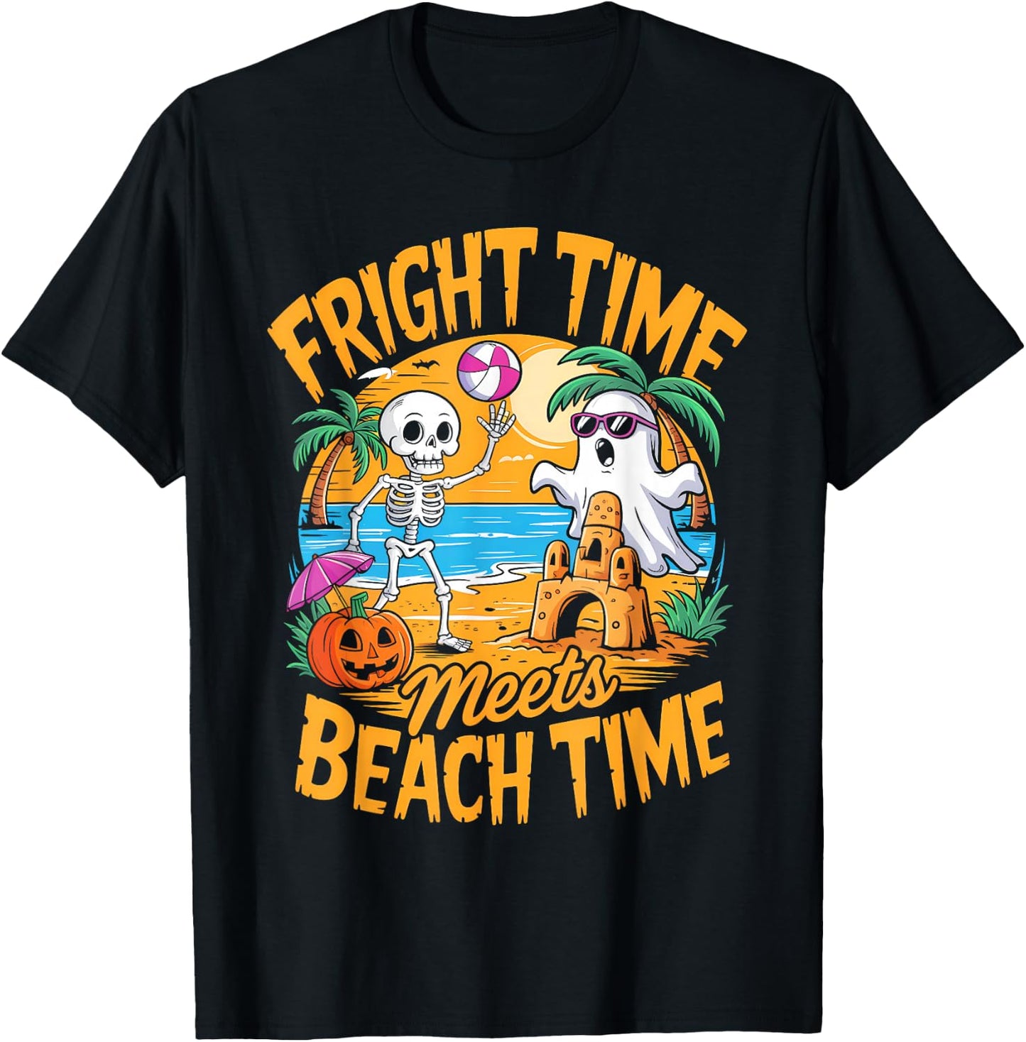 Cute Summerween Ghost Funny Beach Halloween T-Shirt - T-Shirt | Black