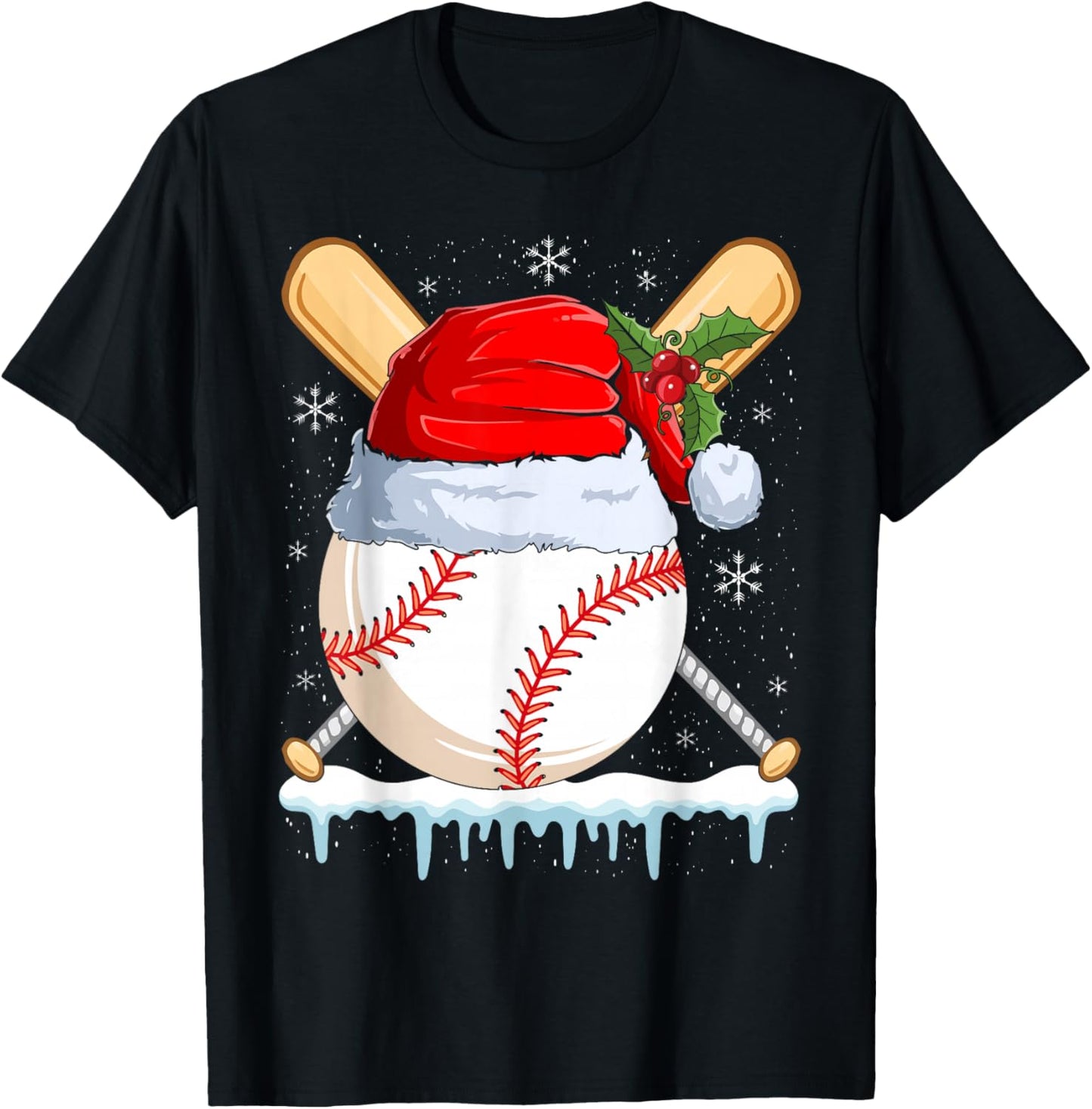 Christmas Baseball Player Santa Sports Design Boys T-Shirt - T-Shirt | Black