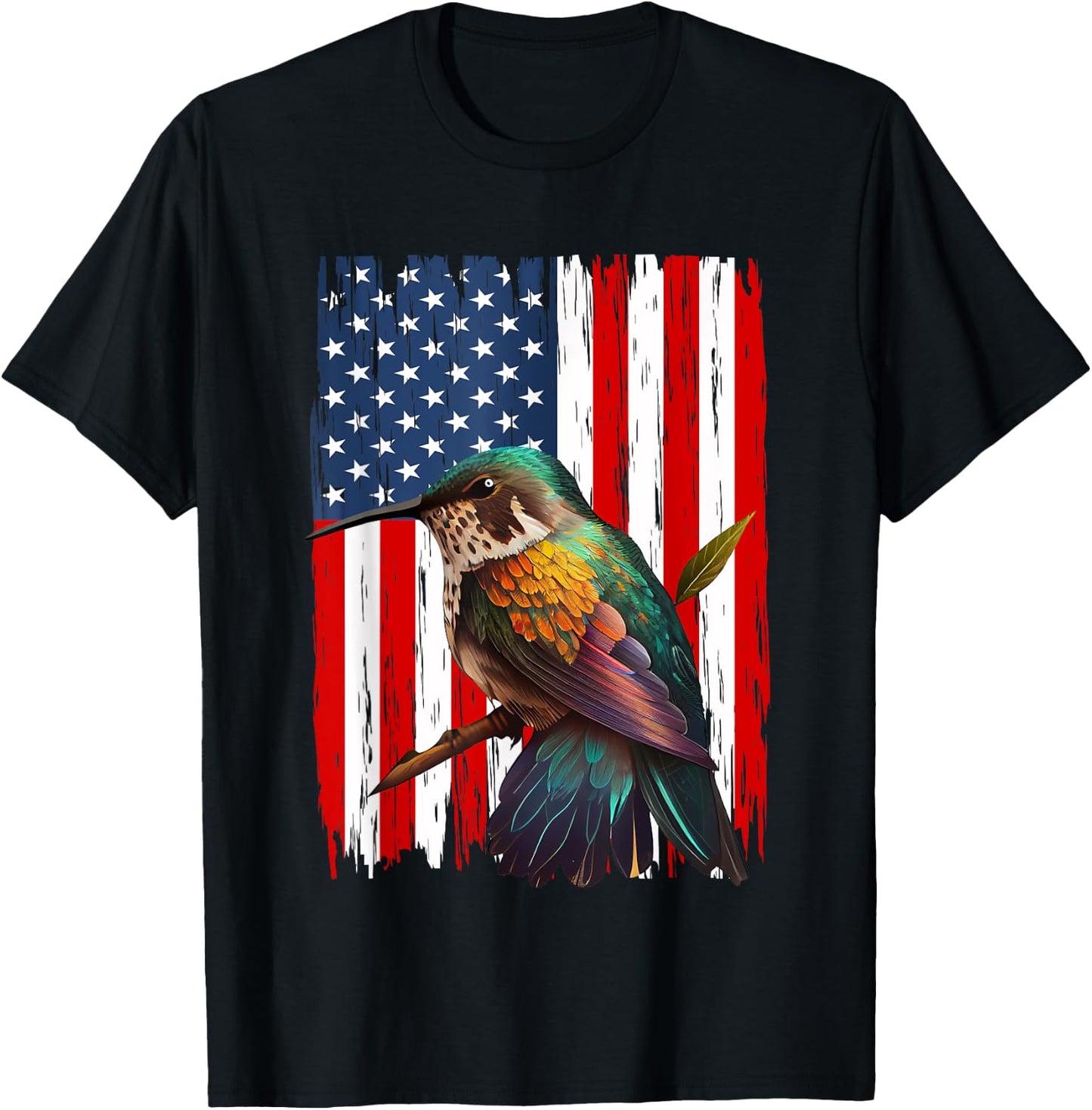 Hummingbird American Flag Bird Lover 4th Of July Men Women T-Shirt - T-Shirt | Black