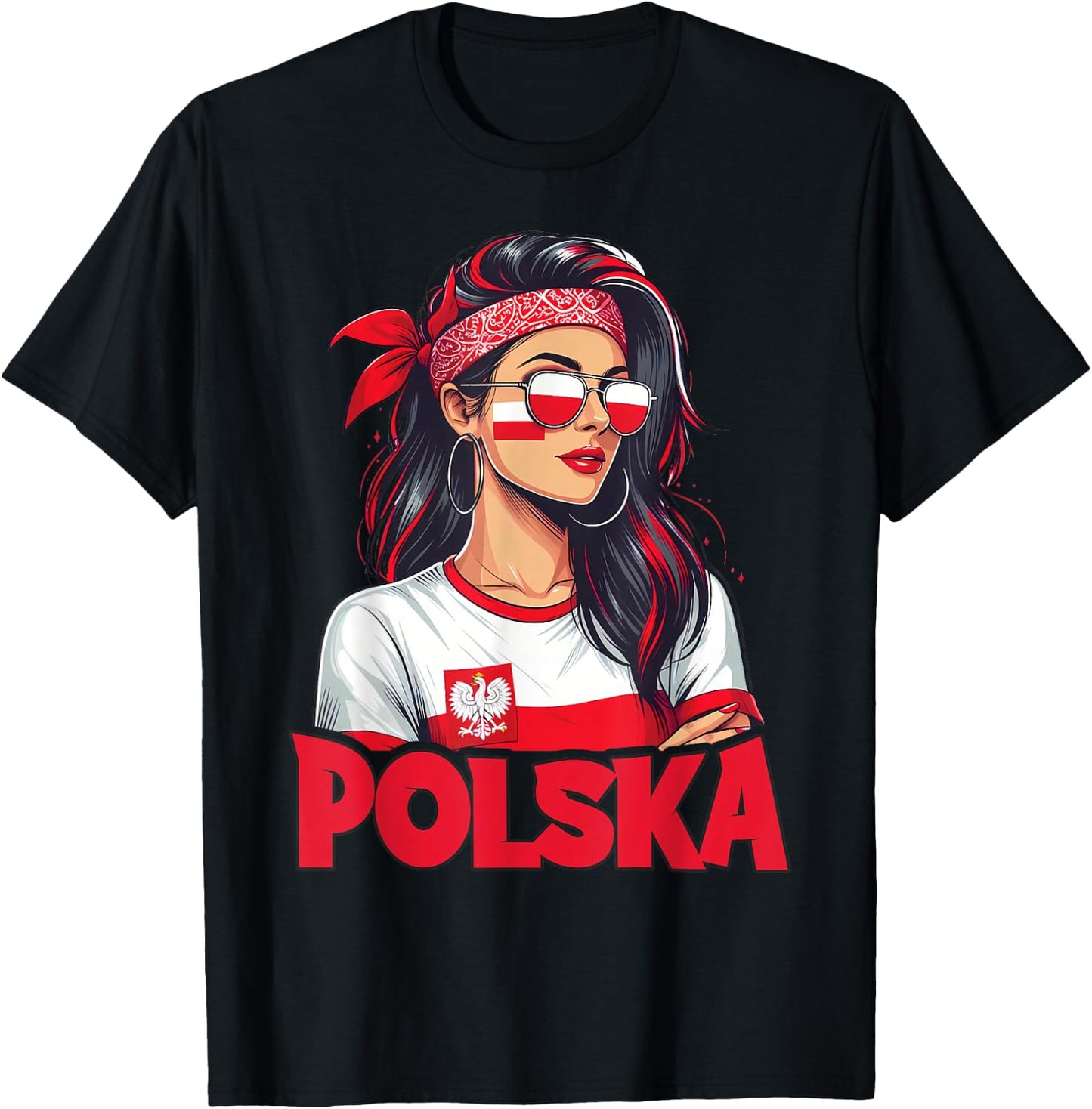Poland Flag Woman Sunglasses Girls Polska T-Shirt - T-Shirt | Black