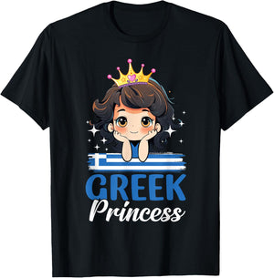 Greek Princess Greece Girl Cute Greek Flag T-Shirt - T-Shirt | Black