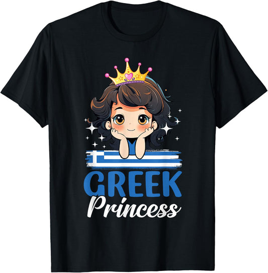 Greek Princess Greece Girl Cute Greek Flag T-Shirt - T-Shirt | Black