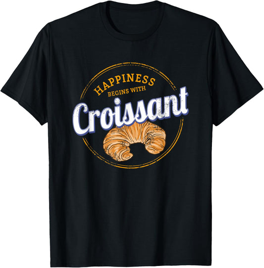 Croissant Snack Vintage France Retro Breakfast Souvenir T-Shirt - T-Shirt | Black