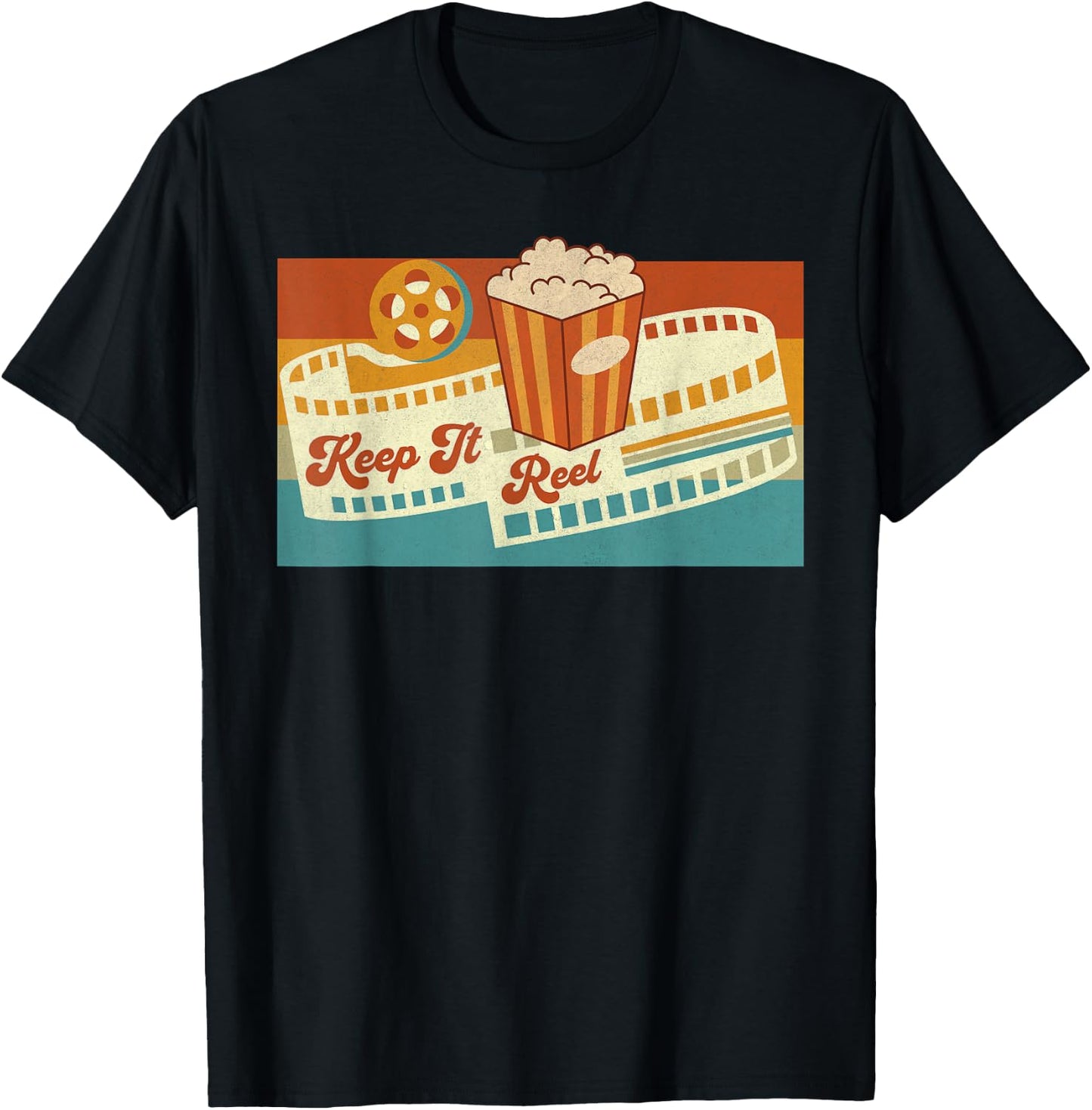 Keep It Reel Movie Theater Film Buff Cinephile Filmmaker 70s T-Shirt - T-Shirt | Black