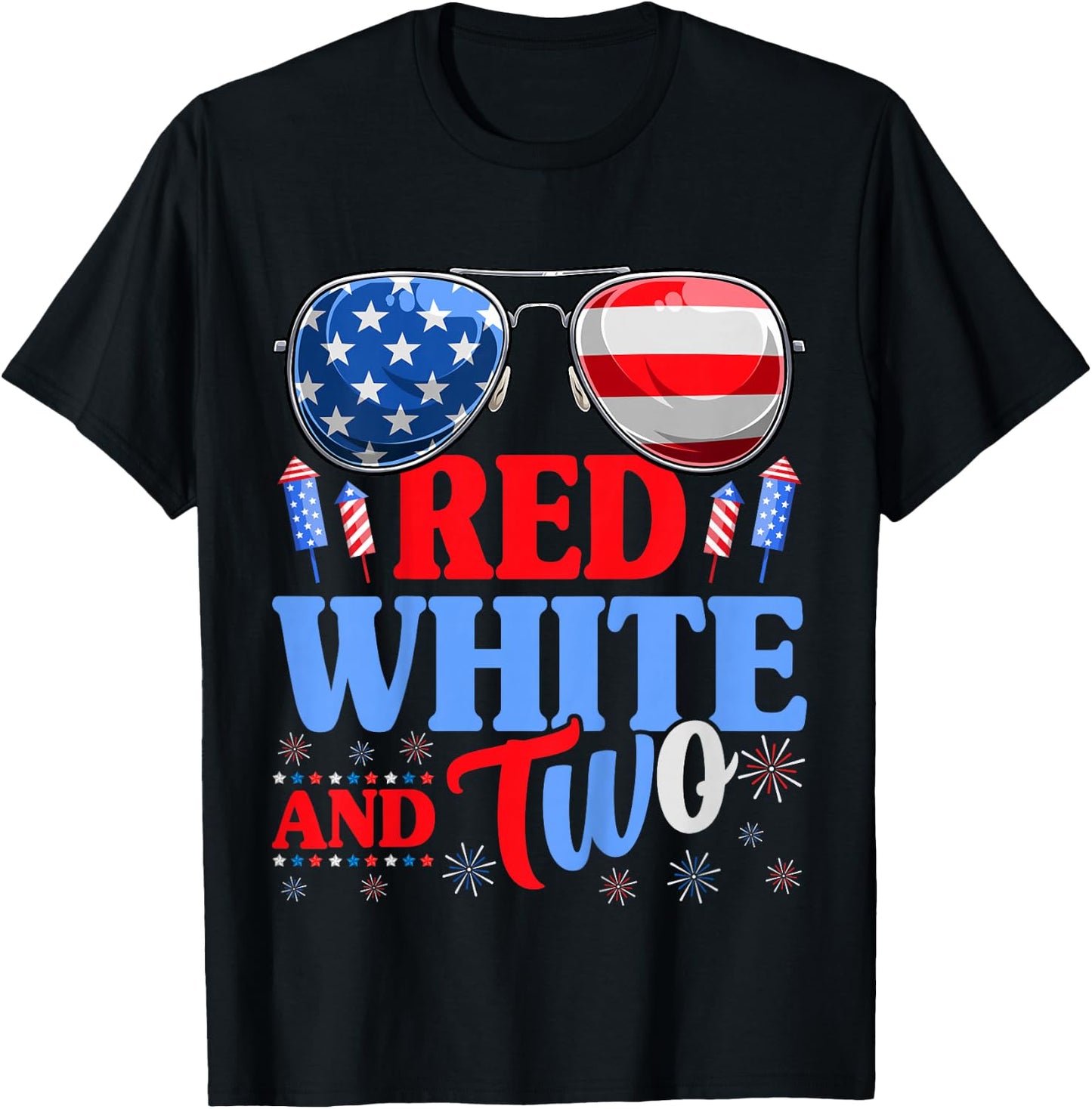 Kids Red White And Two 4th Of July 2nd Birthday Party Kids T-Shirt - T-Shirt | Black