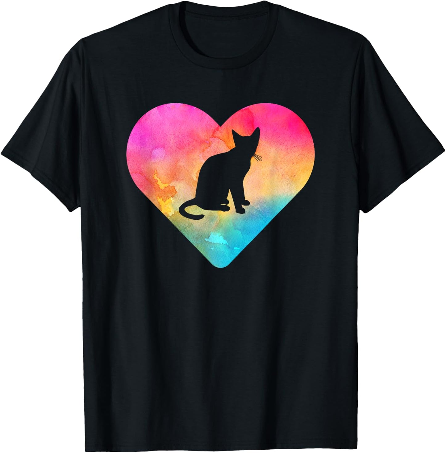 Women or Girls Cat Tie Dye Watercolor T-Shirt - T-Shirt | Black