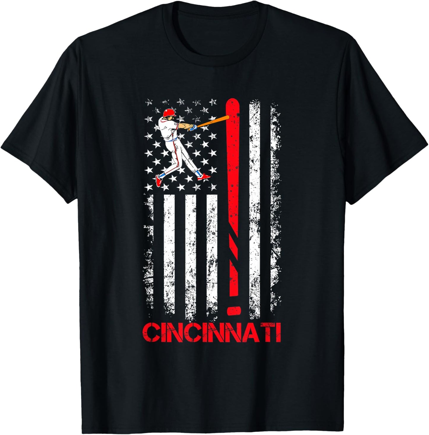 Vintage Cincinnati Baseball American US Flag Premium T-Shirt - T-Shirt | Black