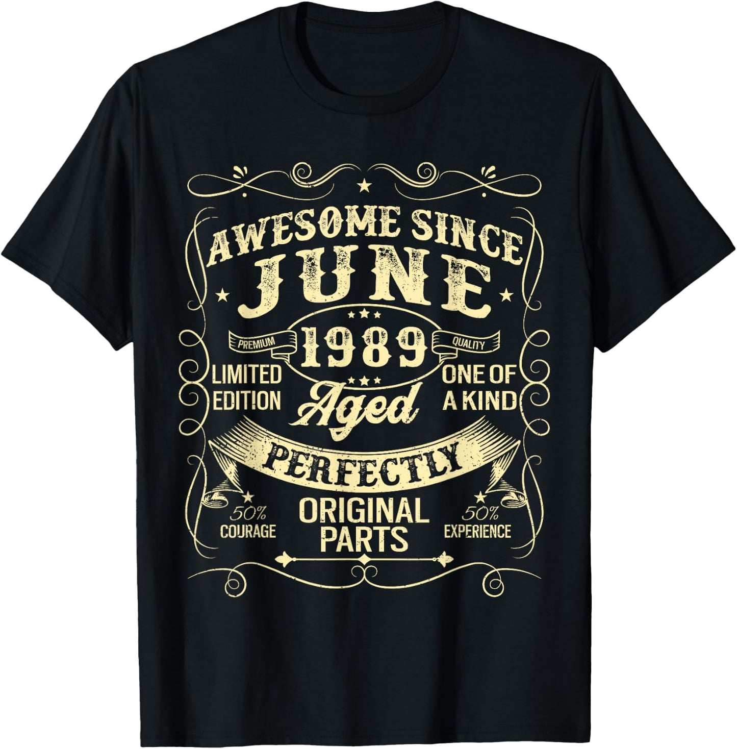 Awesome Since June 1989 Year Of Birth Birthday 1989 Vintage T-Shirt - T-Shirt | Black
