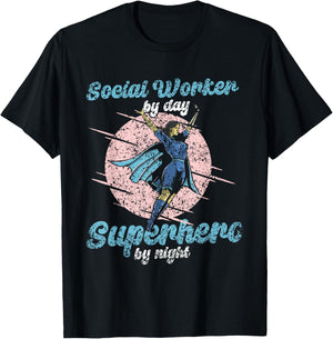 Social Worker By Day Superhero By Night Job Work Social T-Shirt - T-Shirt | Black