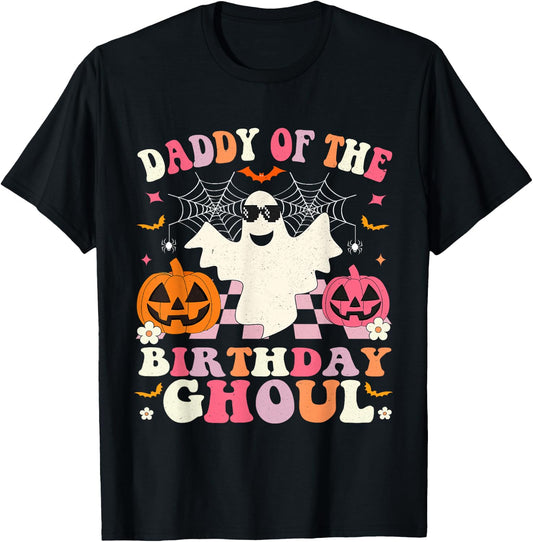 Daddy Of The Birthday Ghoul Groovy Halloween Ghost Spooky T-Shirt - T-Shirt | Black
