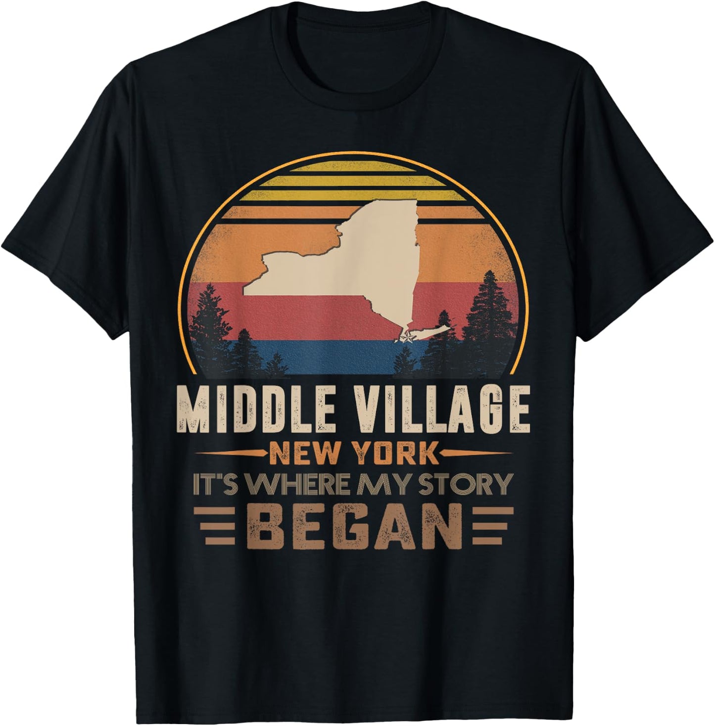 Vintage Middle Village New York Hometown My Story Began T-Shirt - T-Shirt | Black