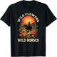 Western Sunset Cowgirl Riding Horse Wild Flowers Wild Horses T-Shirt - T-Shirt | Black