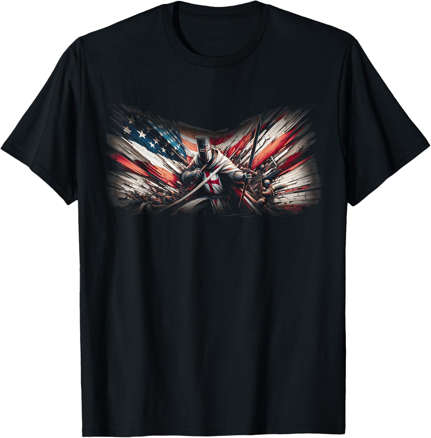 Knight Templar American Flag Crusader T-Shirt - T-Shirt | Black