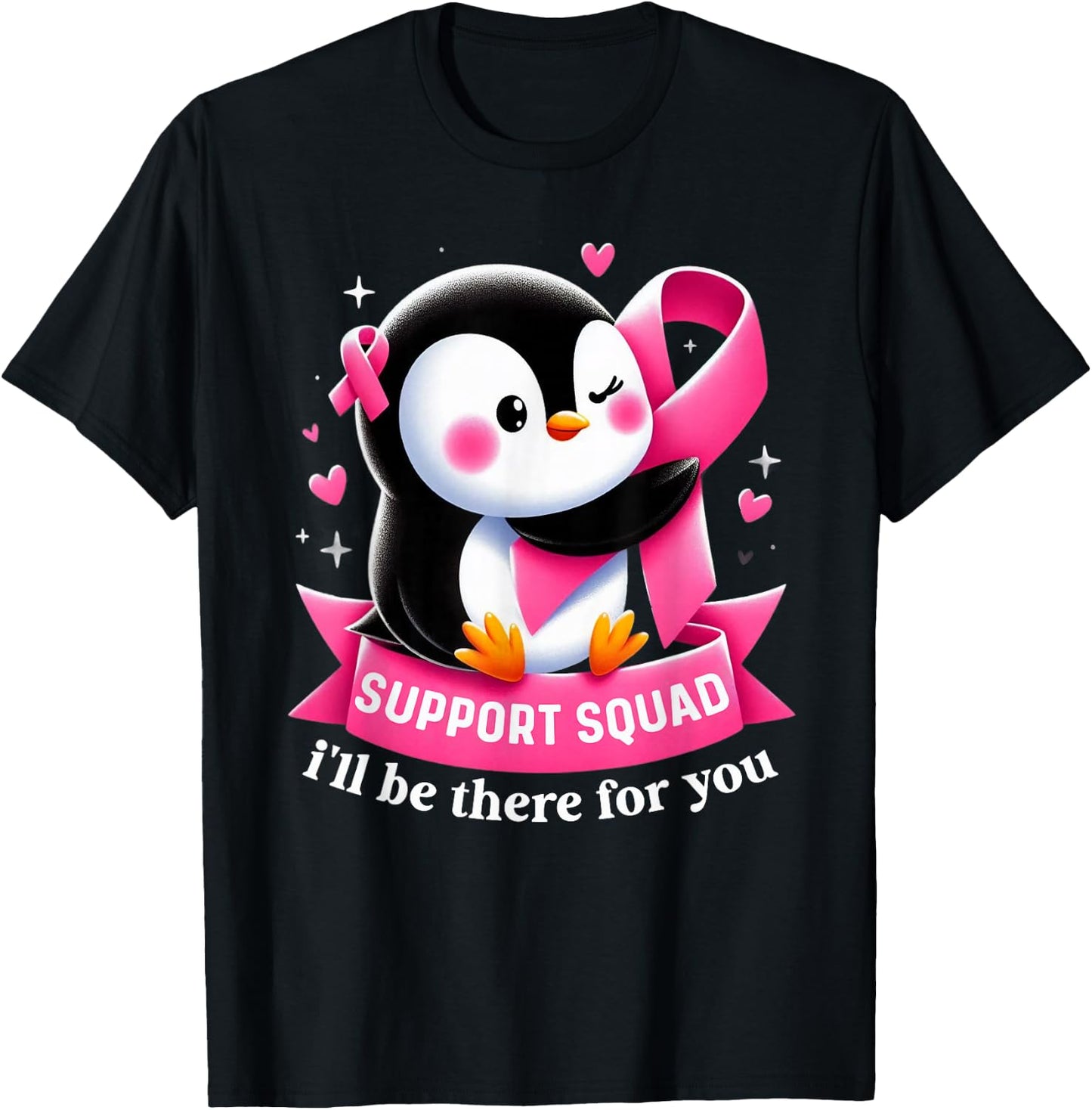 Support Squad Penguin Breast Cancer Awareness Pink Ribbon T-Shirt - T-Shirt | Black