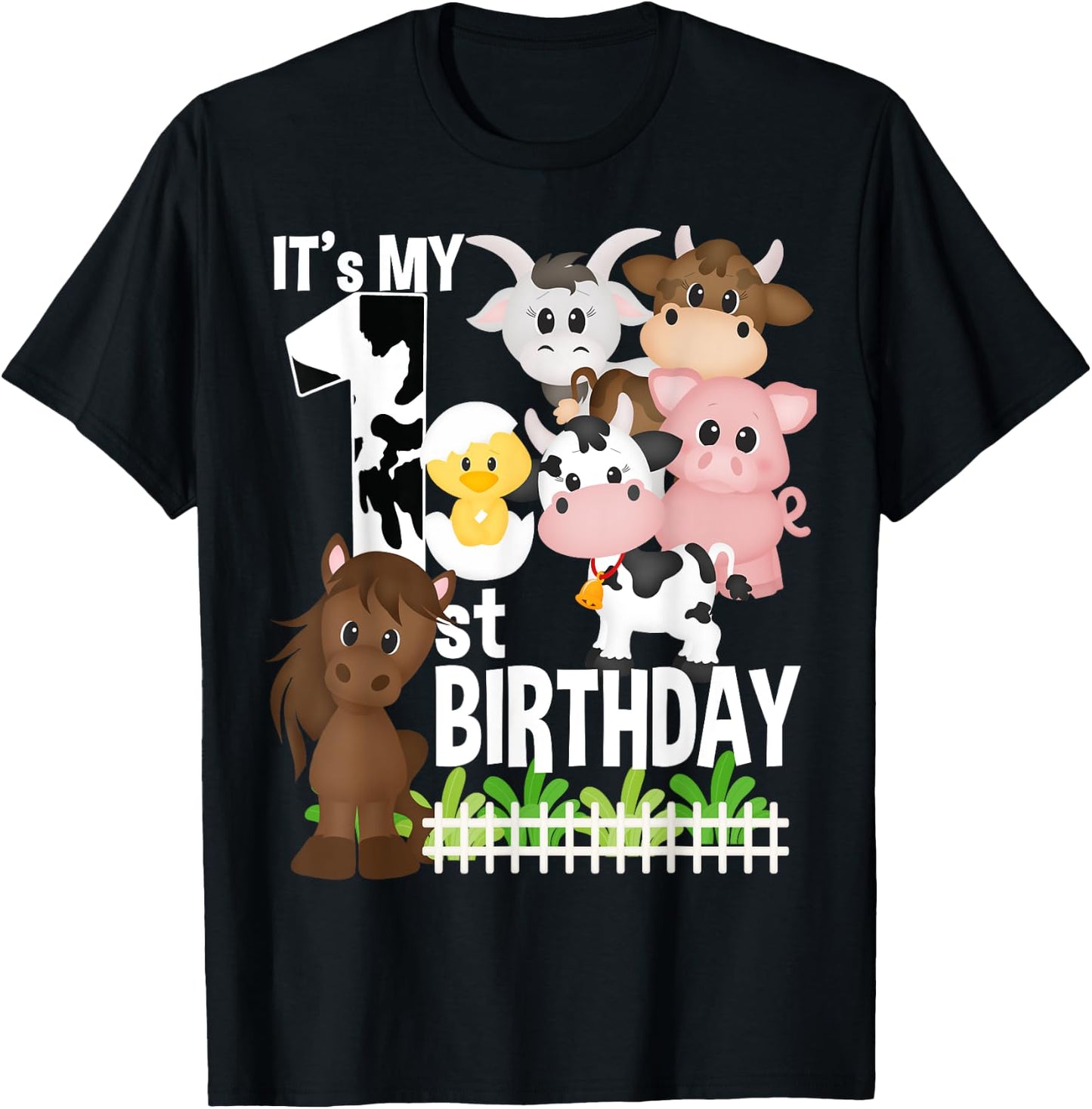 It's My 1st Birthday Party Farm Animals Barnyard Theme Bday T-Shirt - T-Shirt | Black