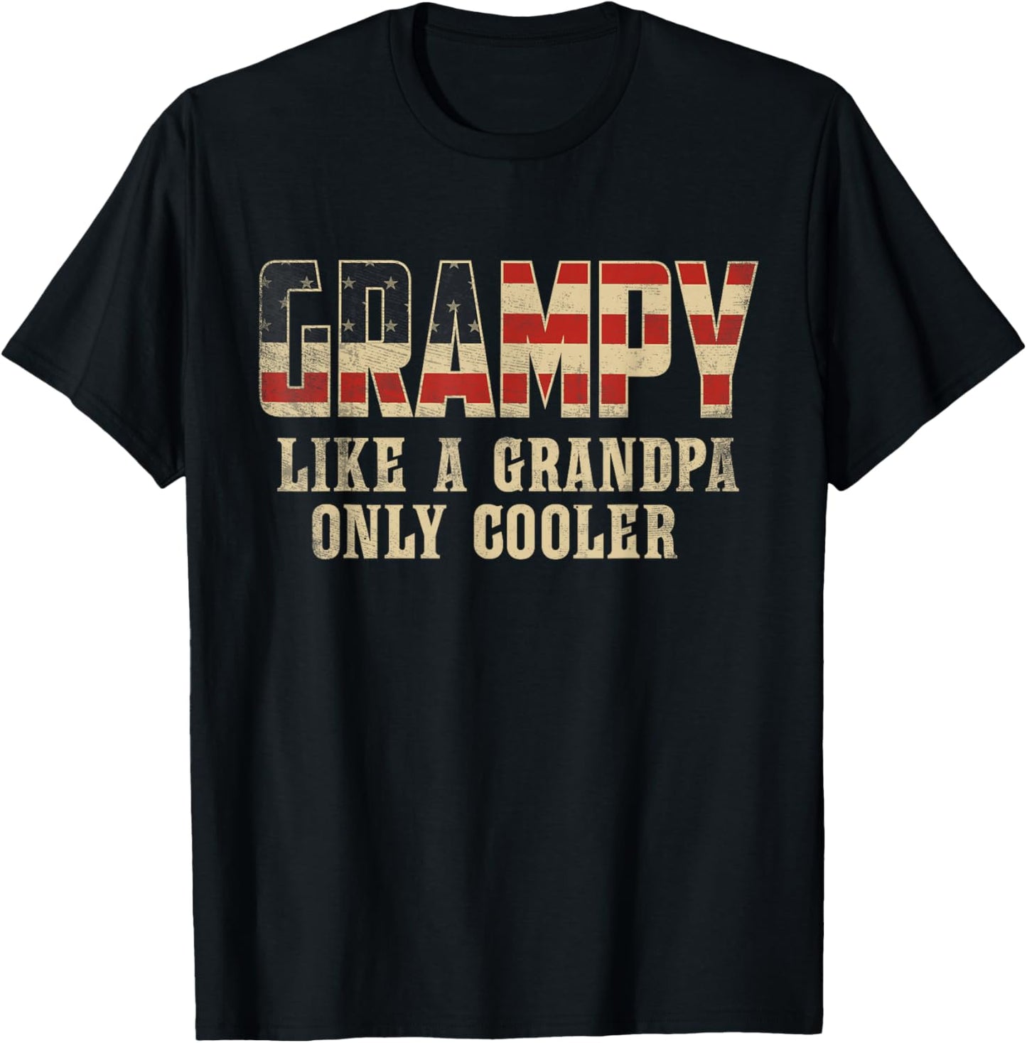Grampy Like A Grandpa Only Cooler Vintage American Flag T-Shirt - T-Shirt | Black