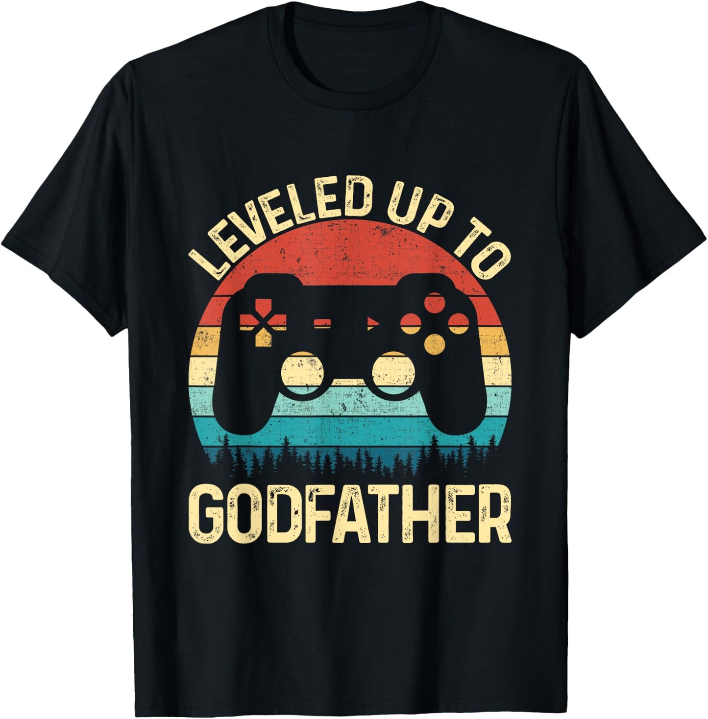 Leveled Up To Godfather Video Game Gifts For Father's Day T-Shirt - T-Shirt | Black