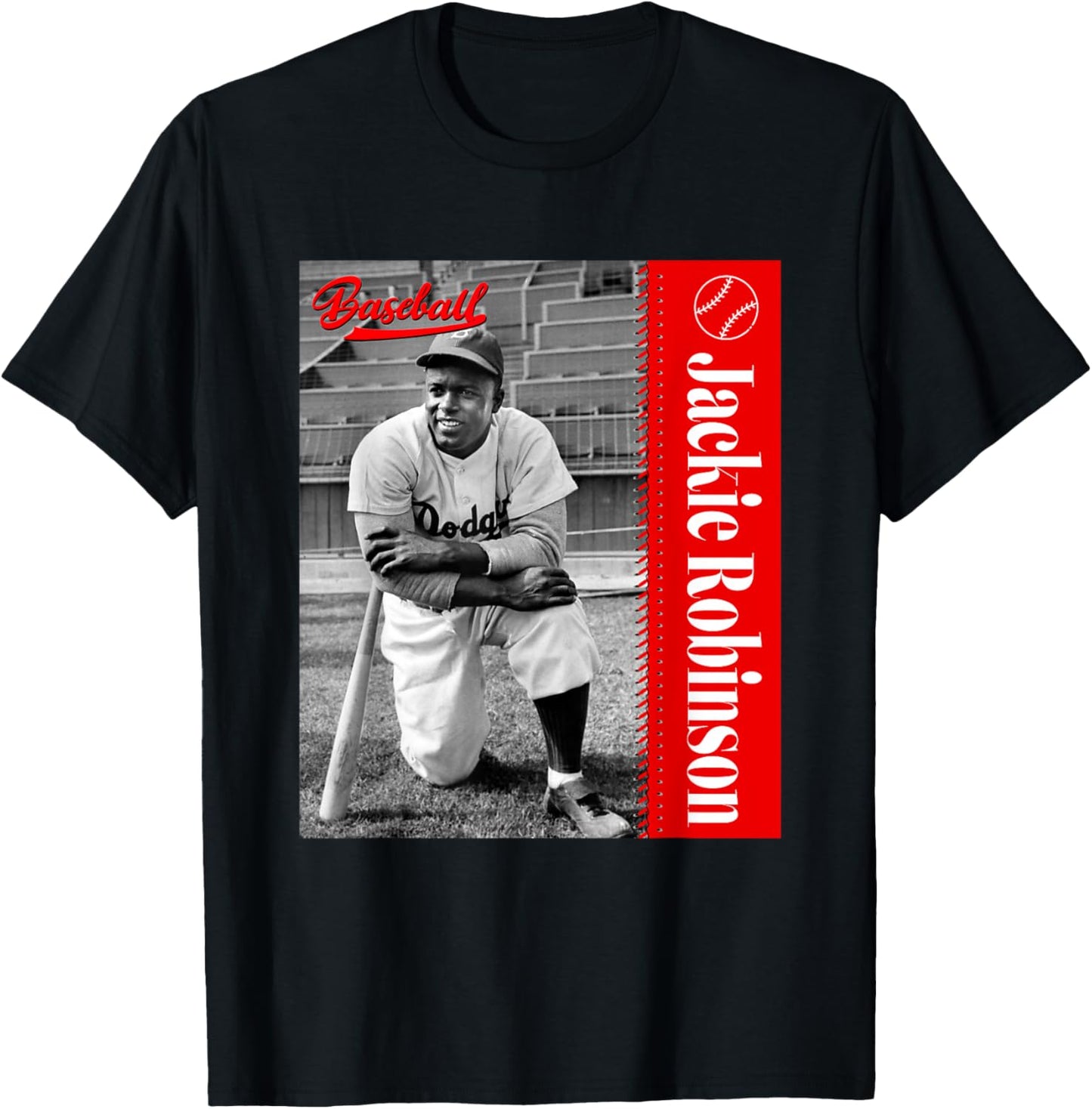 Baseball Freaks Jackie Robinson Baseball Theme - Black, Small, -Adults, Short Sleeve T-Shirt - T-Shirt | Black
