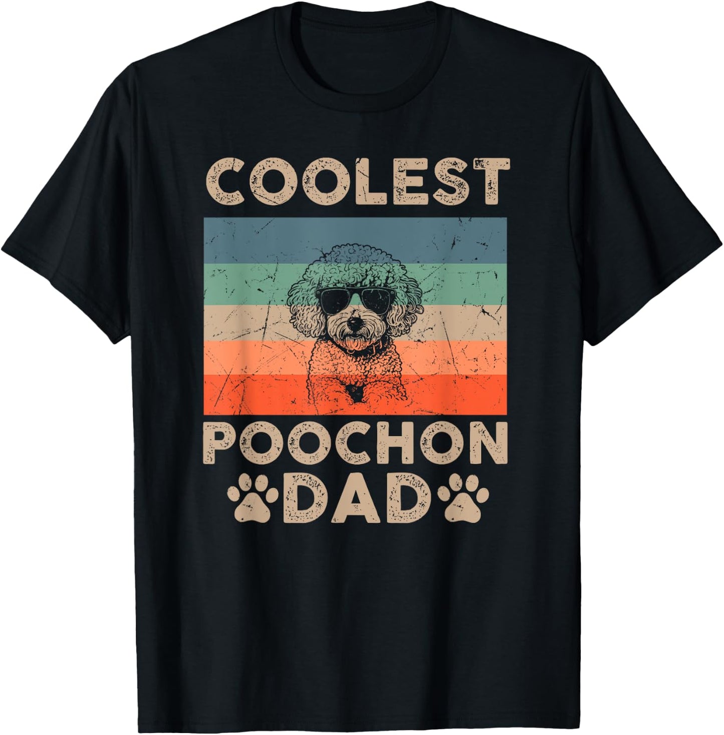 Vintage Coolest Poochon Dad Dog With Sunglasses Funny Dog Women Kids T-Shirt - T-Shirt | Black
