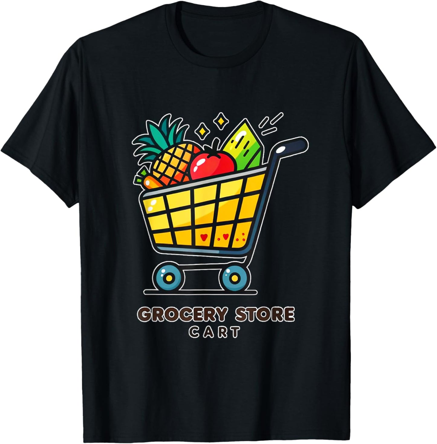 Bright Grocery Store Cart with Food T-Shirt - T-Shirt | Black