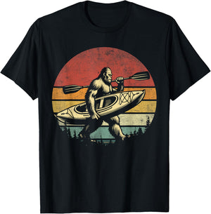 Funny Retro Bigfoot Kayaking Cool Vintage Sasquatch Kayaking , Small, Black T-Shirt - T-Shirt | Black