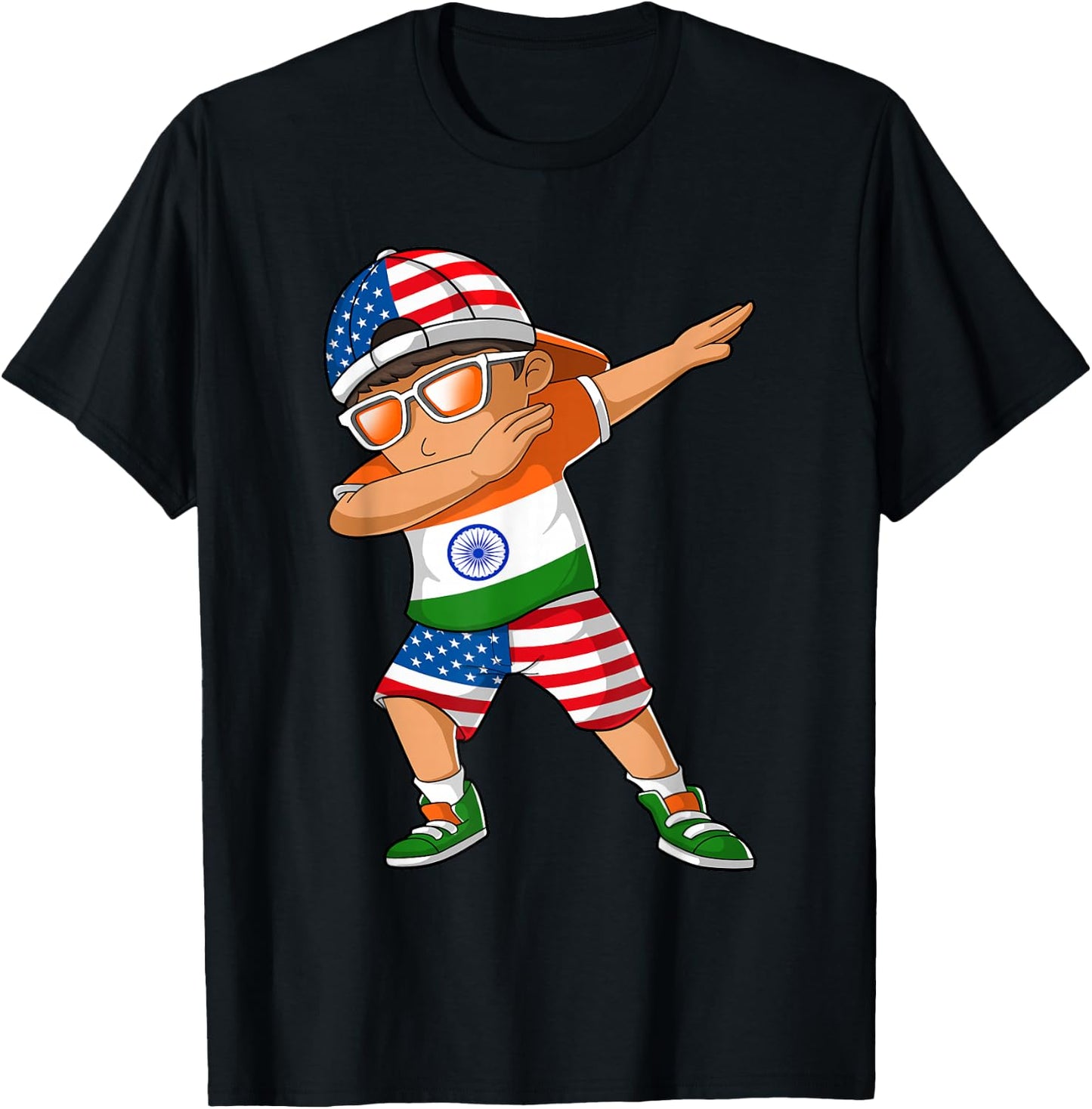 Half American Half Indian Boy Kid India Flag Patriotic T-Shirt - T-Shirt | Black