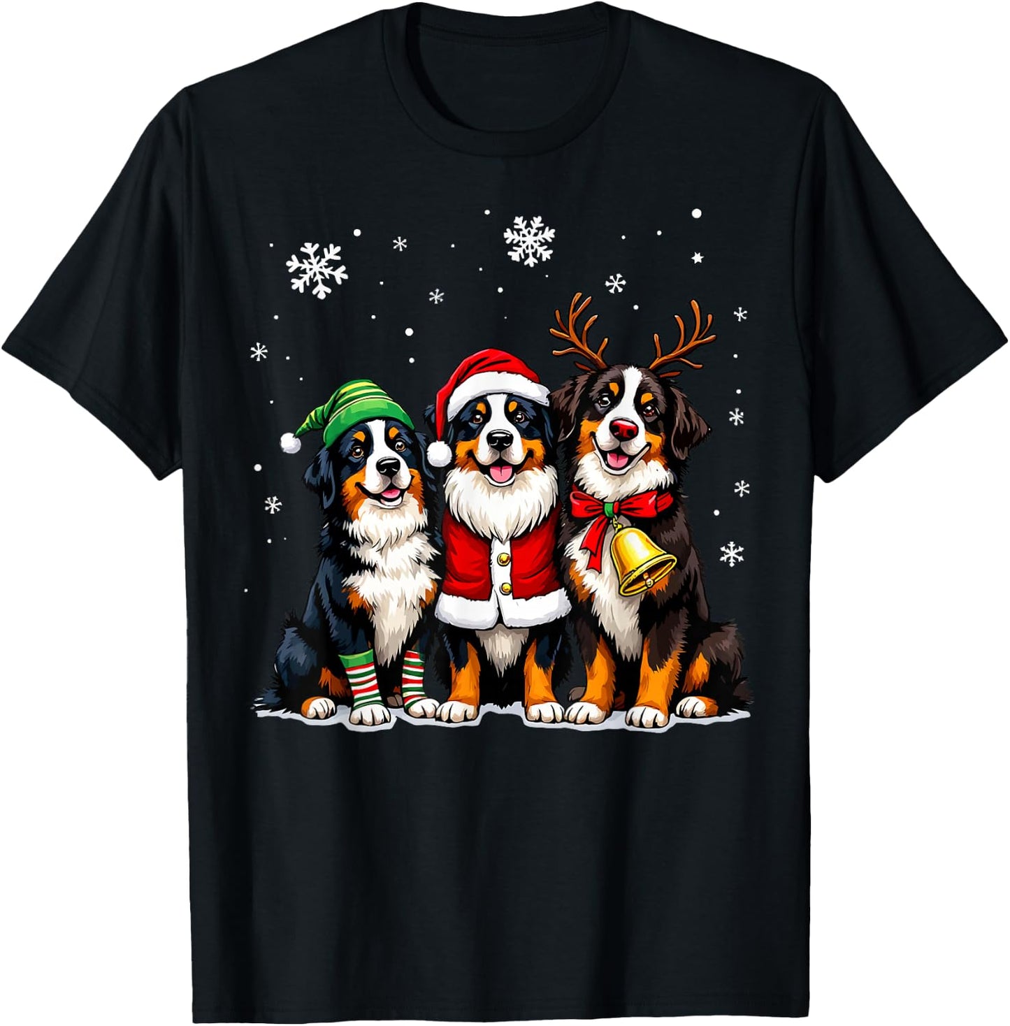 Bernese Mountain Dog Christmas Dogs Funny Santa Reindeer Elf T-Shirt - T-Shirt | Black