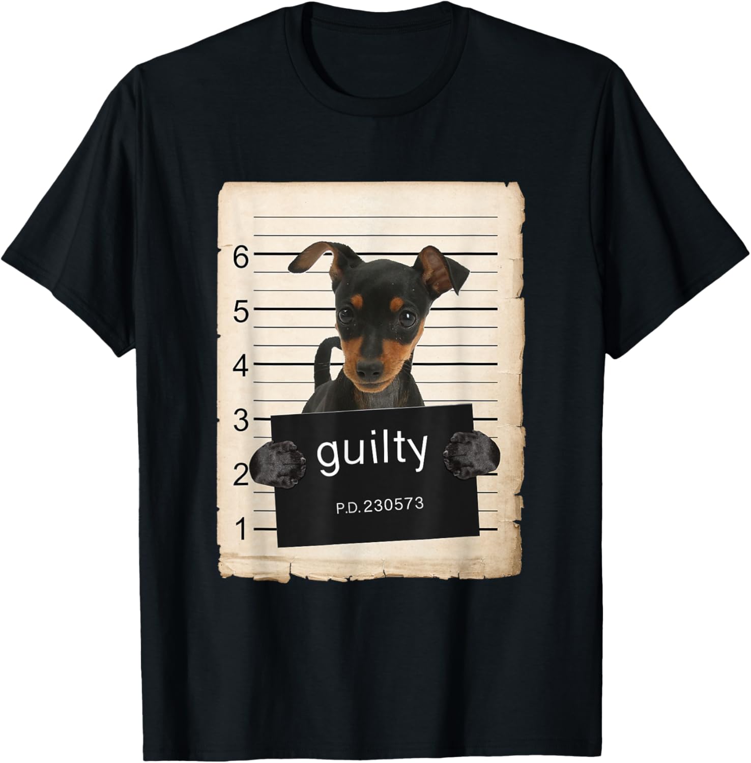 Miniature Doberman Pinscher Dog Mug Shot Bad Dog T-Shirt - T-Shirt | Black