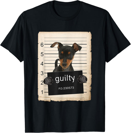 Miniature Doberman Pinscher Dog Mug Shot Bad Dog T-Shirt - T-Shirt | Black