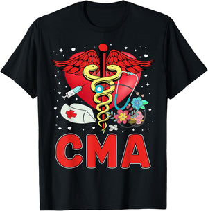 Cute CMA Shirt Caduceus Stethoscope Heartbeat T-Shirt - T-Shirt | Black