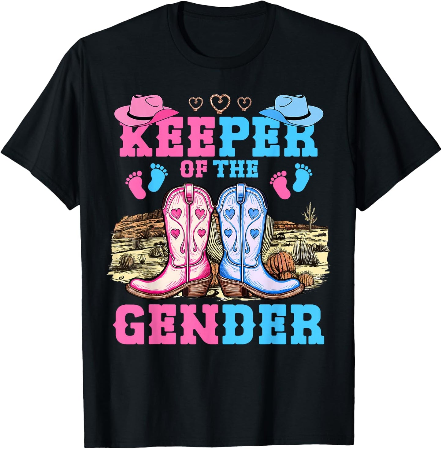 Cute Keeper of The Gender Reveal Baby Boots Western Theme T-Shirt - T-Shirt | Black