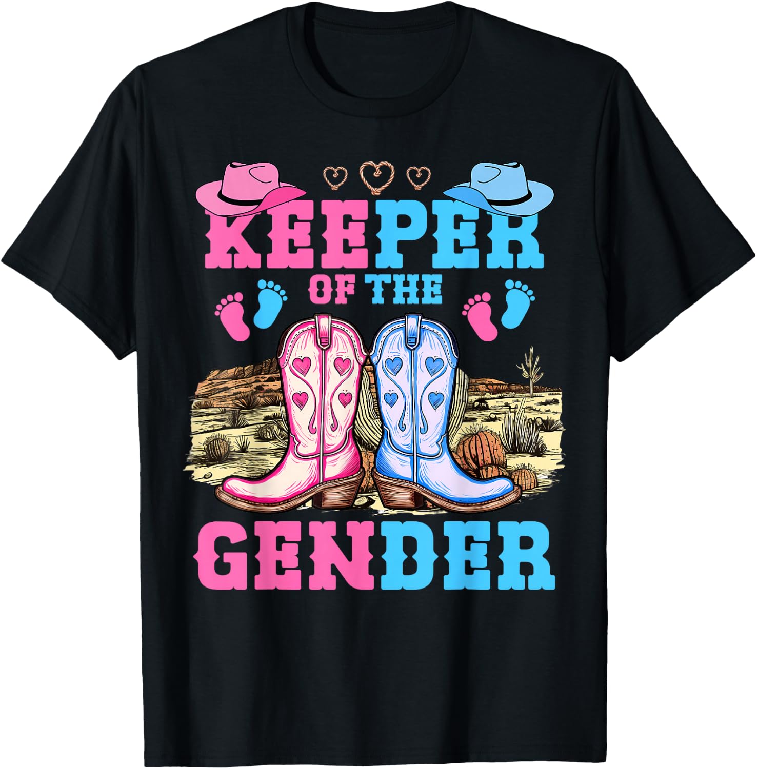 Cute Keeper of The Gender Reveal Baby Boots Western Theme T-Shirt - T-Shirt | Black