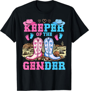 Cute Keeper of The Gender Reveal Baby Boots Western Theme T-Shirt - T-Shirt | Black